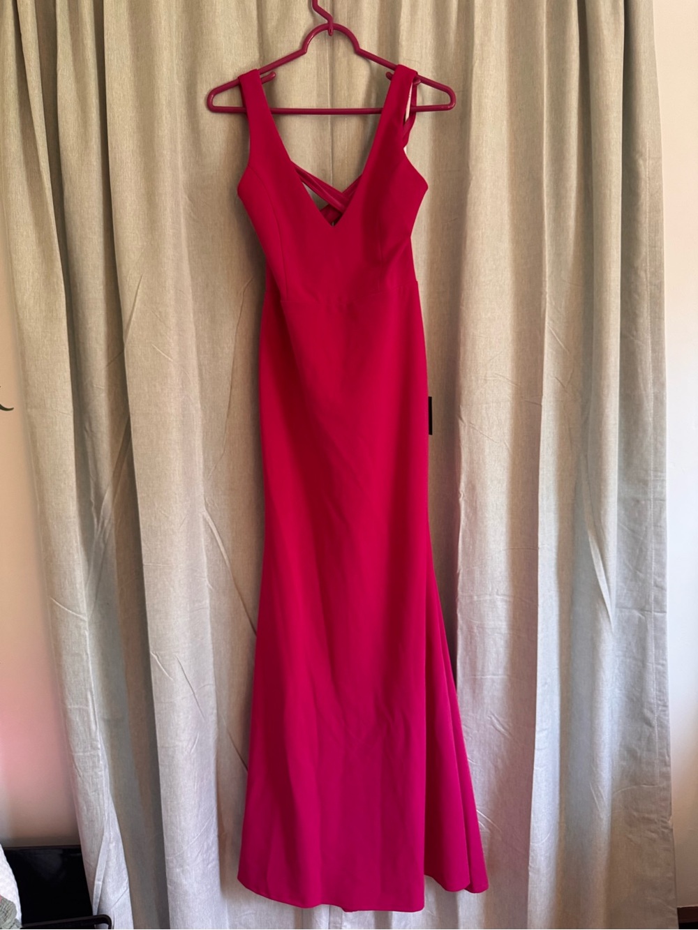 Lulu's Fuchsia Maxi Dress with V-Neck and Crisscross Back